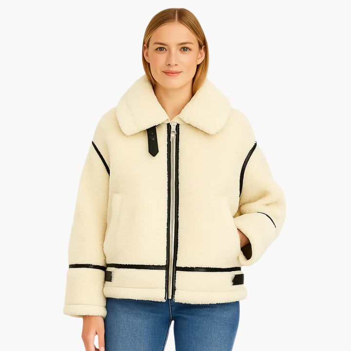Damen Teddyjacke mit Reißverschluss und Taschen
