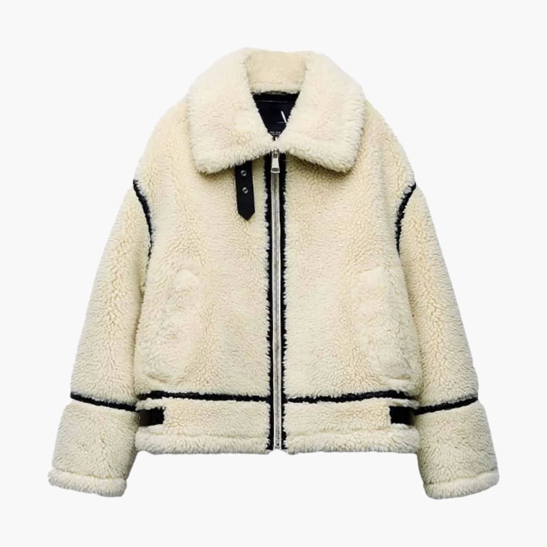 Damen Teddyjacke mit Reißverschluss und Taschen