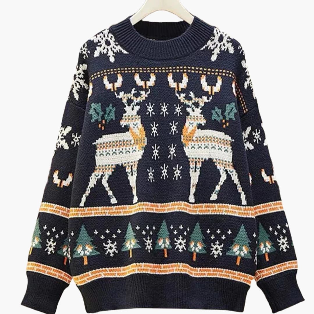 Damen Weihnachtspullover mit Rentier Design und Strickstruktur