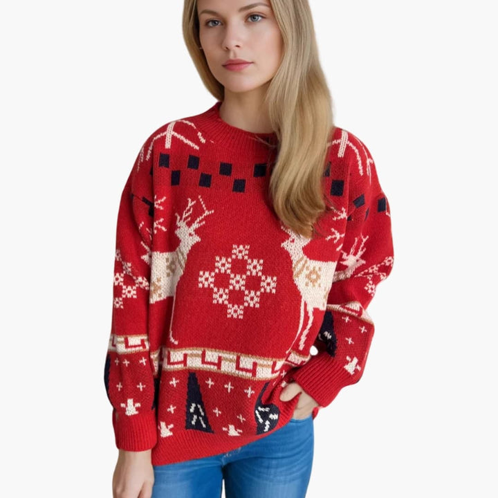 Damen Weihnachtspullover mit Rentiermuster und Strickdesign