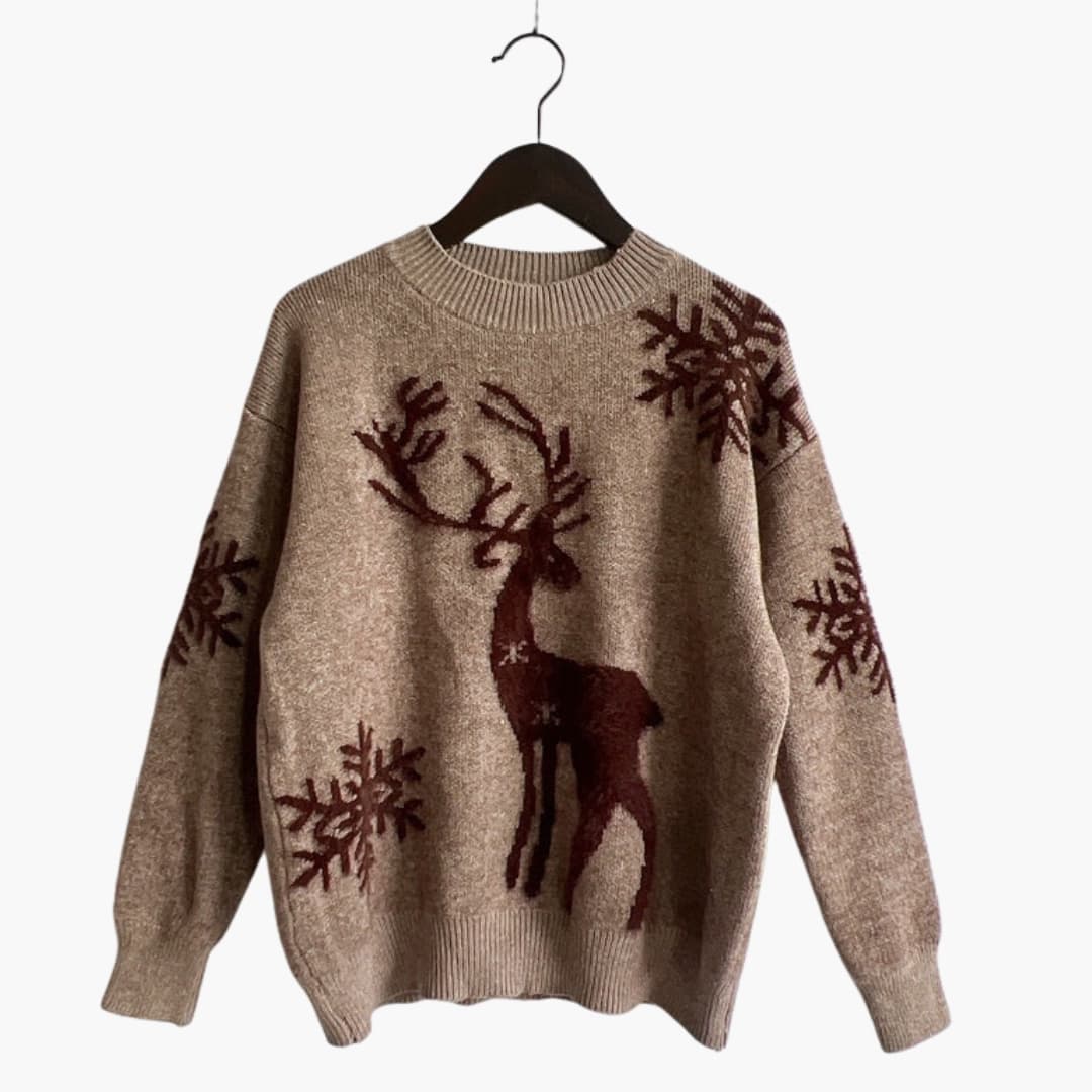 Damen Weihnachtspullover mit Rentiermuster und Strickstruktur