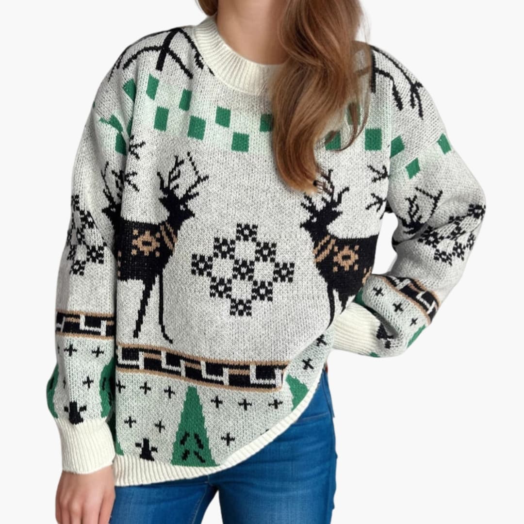 Damen Weihnachtspullover mit Rundhals und Oversize Schnitt