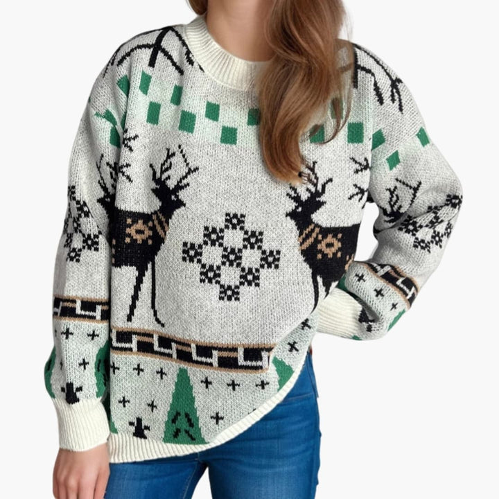 Damen Weihnachtspullover mit Rundhals und Oversize Schnitt