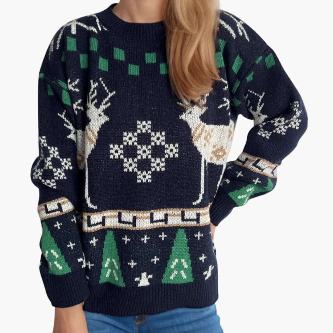 Damen Weihnachtspullover mit Rundhals und Oversize Schnitt