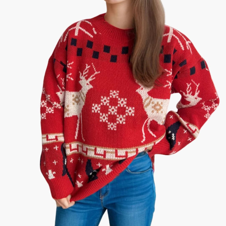 Damen Weihnachtspullover mit Rundhals und Oversize Schnitt