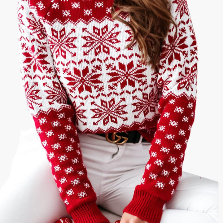 Damen Weihnachtspullover mit Rundhals und Schneeflockenmuster