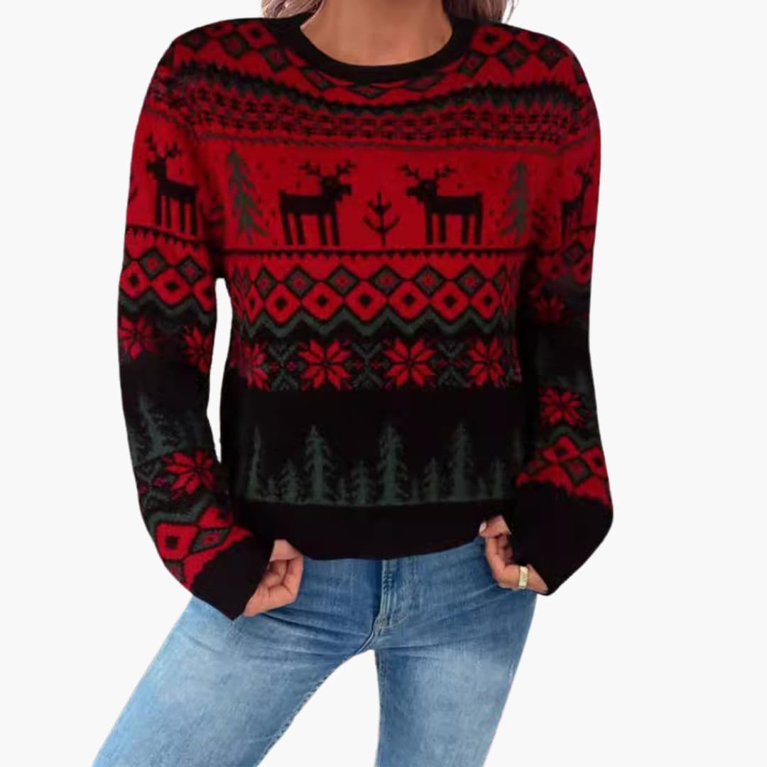 Damen Weihnachtspullover mit Rundhals und Strukturmotiv