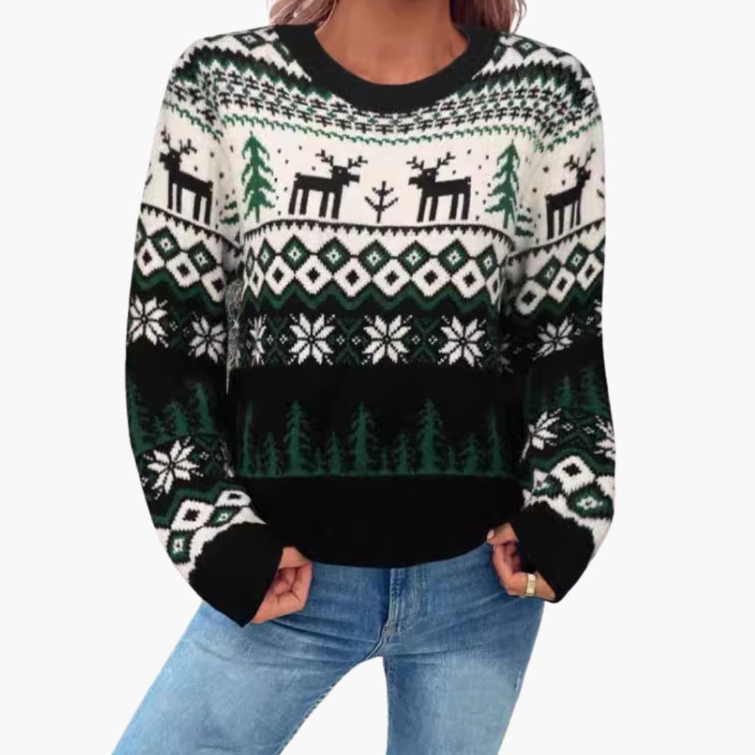 Damen Weihnachtspullover mit Rundhals und Strukturmotiv
