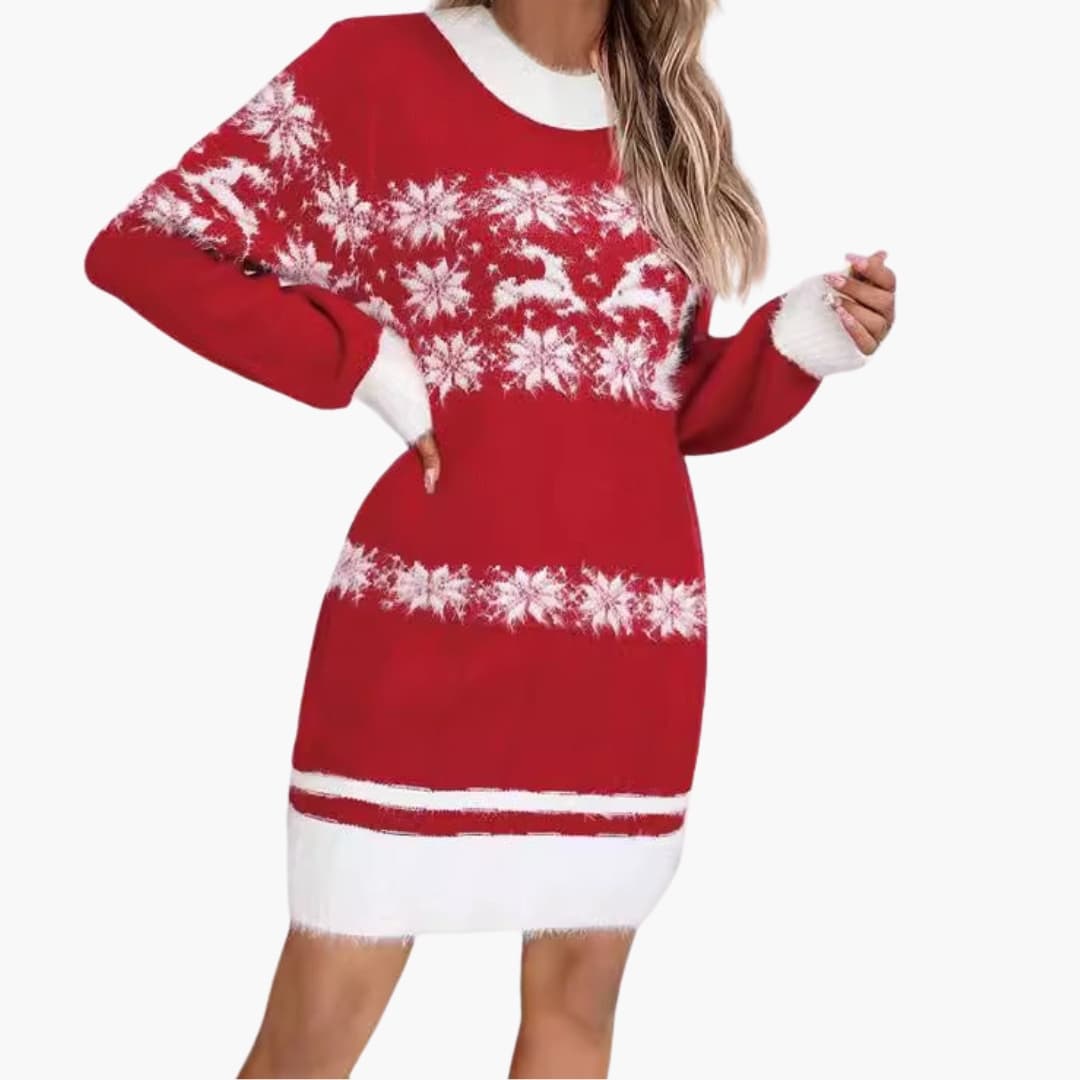 Damen Weihnachtspullover mit Schneeflockenmotiv und Fleeceoberfläche