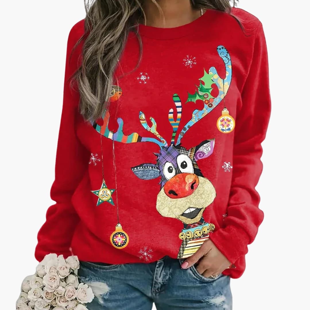 Damen Weihnachtspullover mit Strickmuster und Rundhalsausschnitt