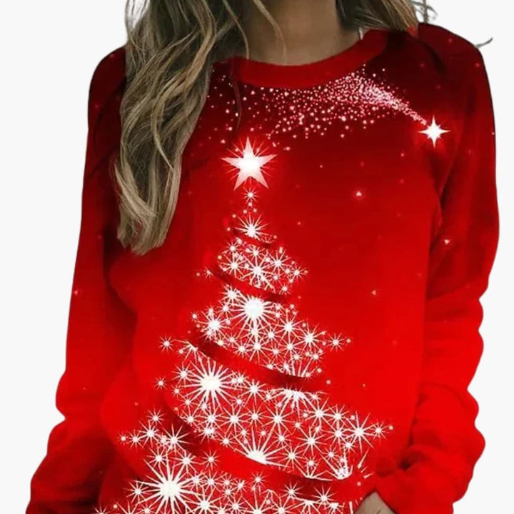 Damen Weihnachtspullover mit Strickmuster und Rundhalsausschnitt