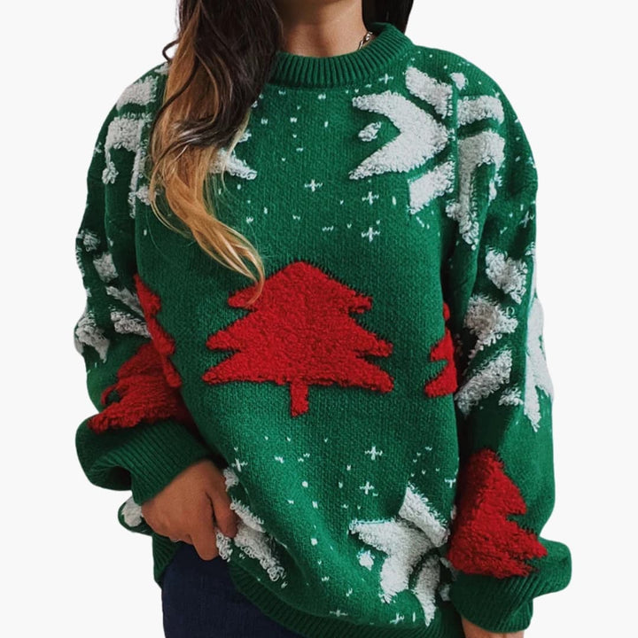 Damen Weihnachtspullover mit Strickmuster und Voluminösen Ärmeln