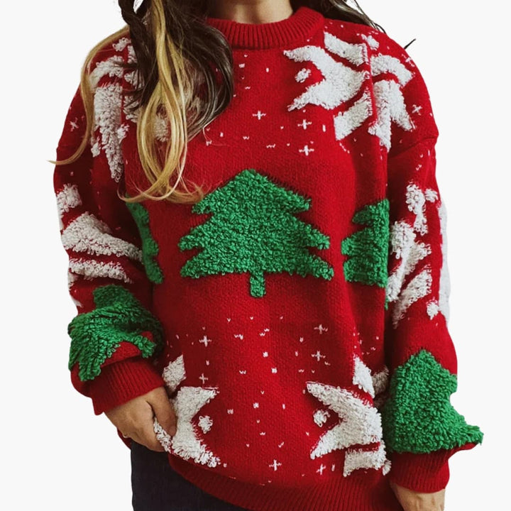 Damen Weihnachtspullover mit Strickmuster und Voluminösen Ärmeln