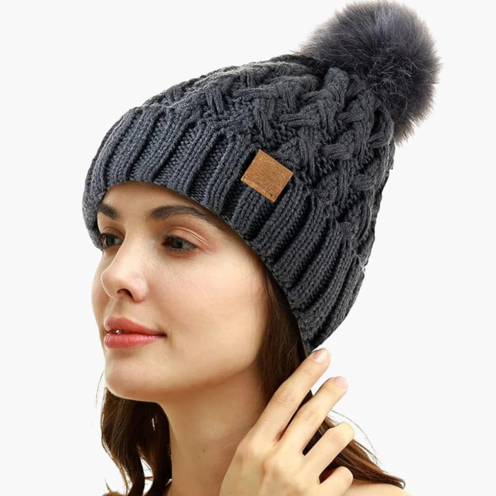 Damen Wintermütze mit Bommel und Futter