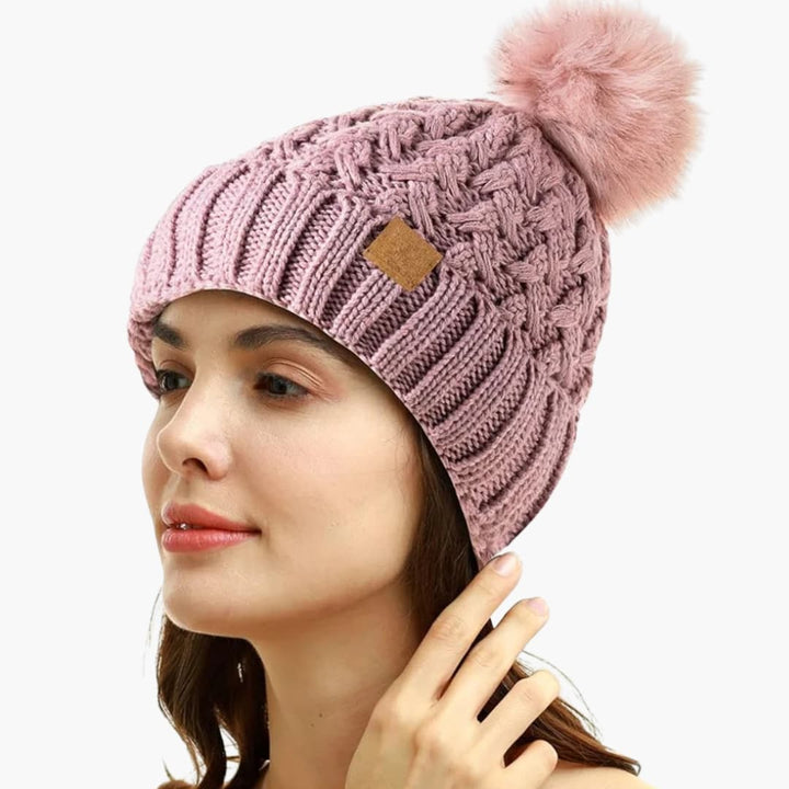 Damen Wintermütze mit Bommel und Futter