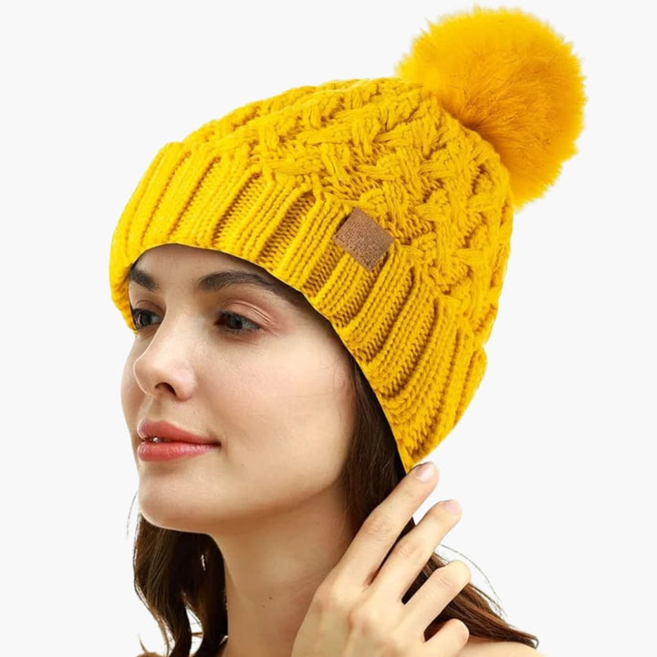 Damen Wintermütze mit Bommel und Futter