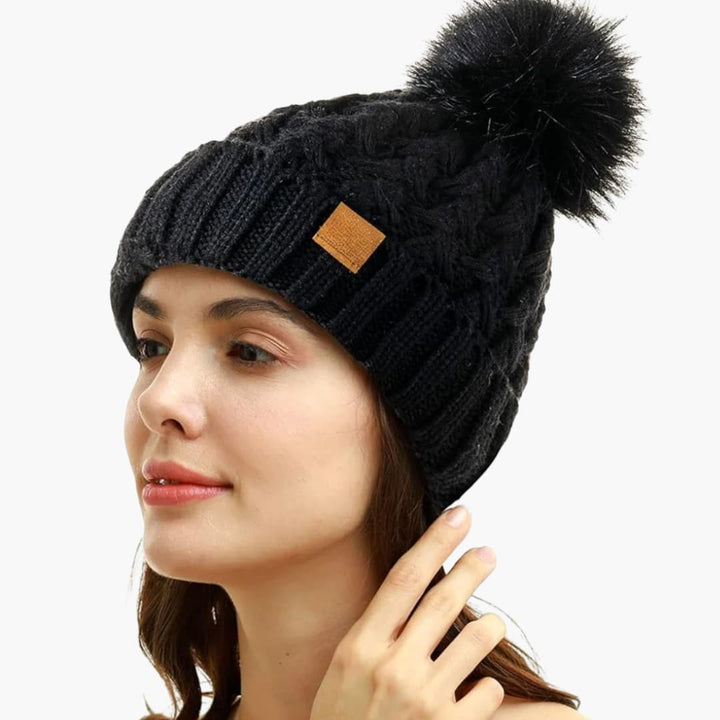 Damen Wintermütze mit Bommel und Futter