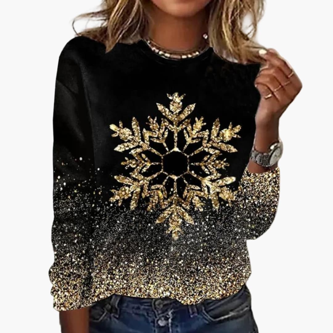 Damen Weihnachtspullover mit Rundhalsausschnitt und Bedrucktem Design