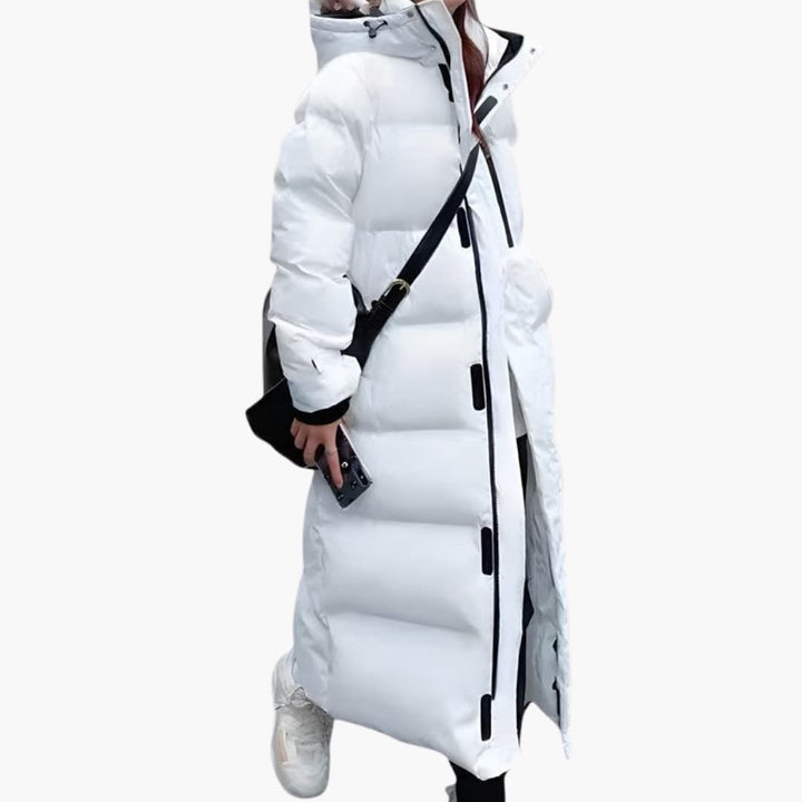 Damenparka lang mit Kapuze und Reißverschluss