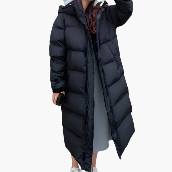 Damenparka lang mit Kapuze und Reißverschluss