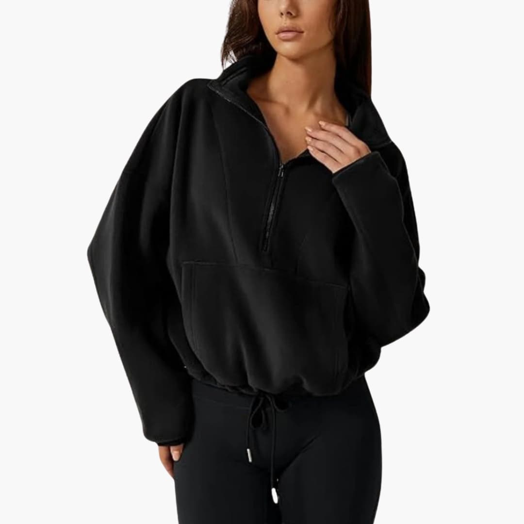 Damenpullover mit Halbreißverschluss und Fronttasche