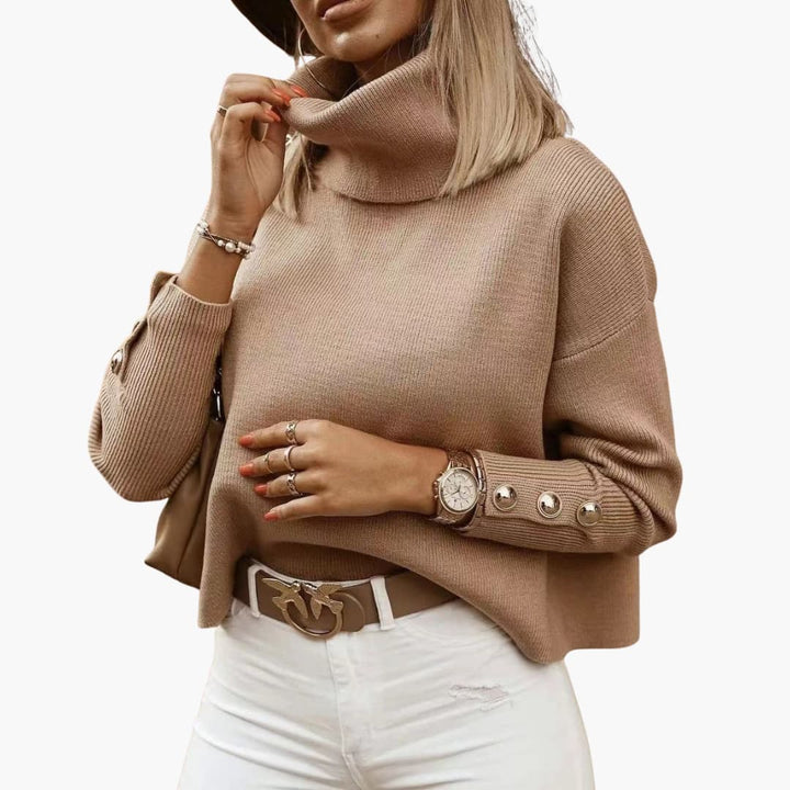 Damen pullover mit Rollkragen und Knopf-Ärmeln