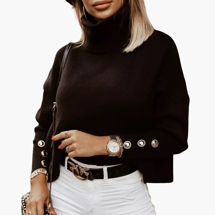 Damen pullover mit Rollkragen und Knopf-Ärmeln