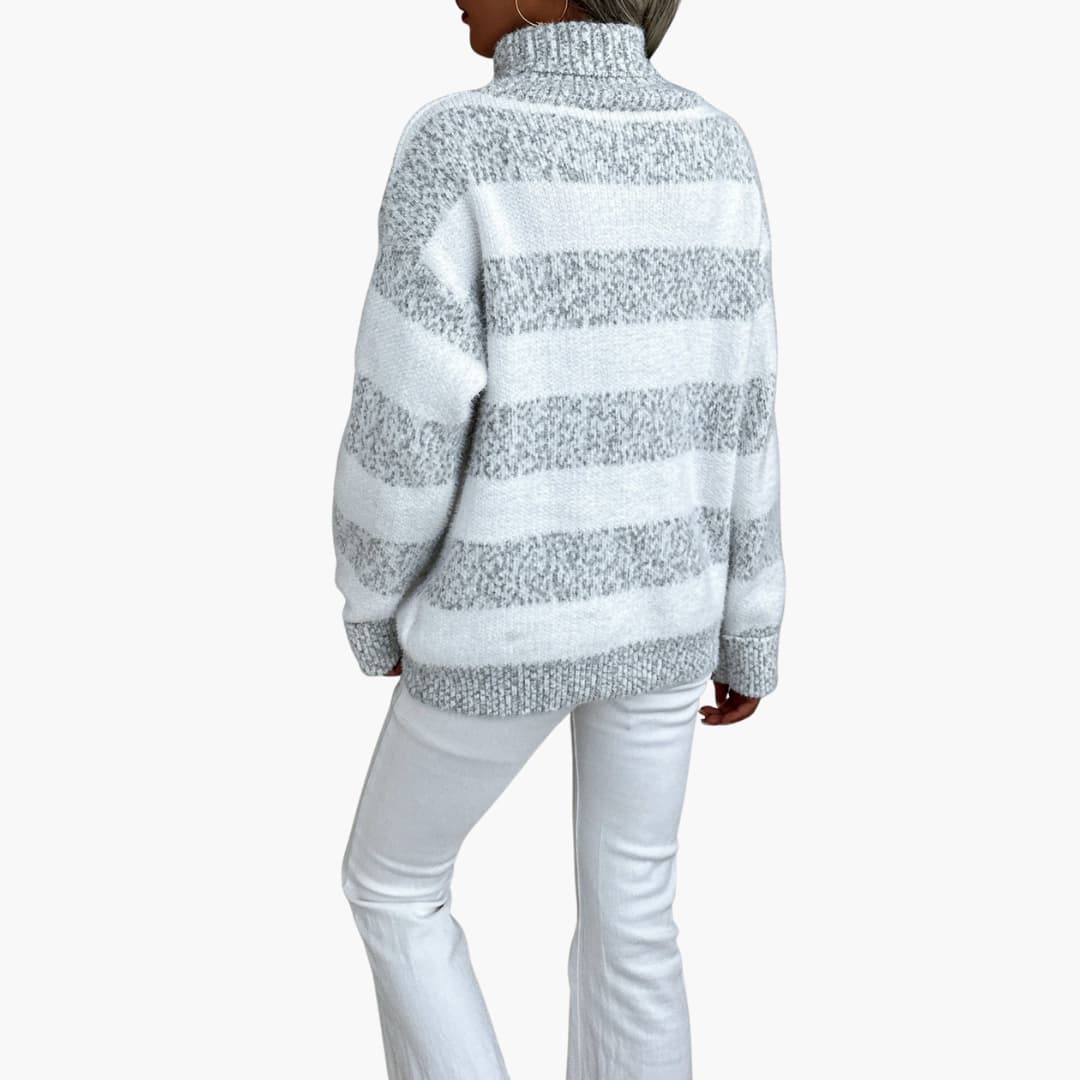 Damen pullover mit Rollkragen und Streifenmuster