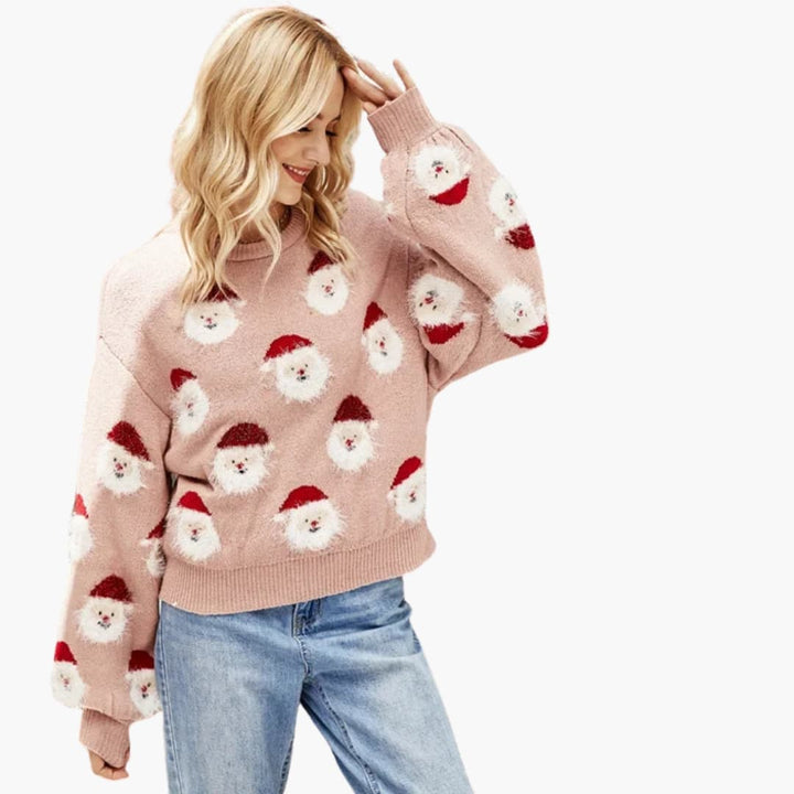 Damen pullover mit Rundhalsausschnitt und festlichem Muster