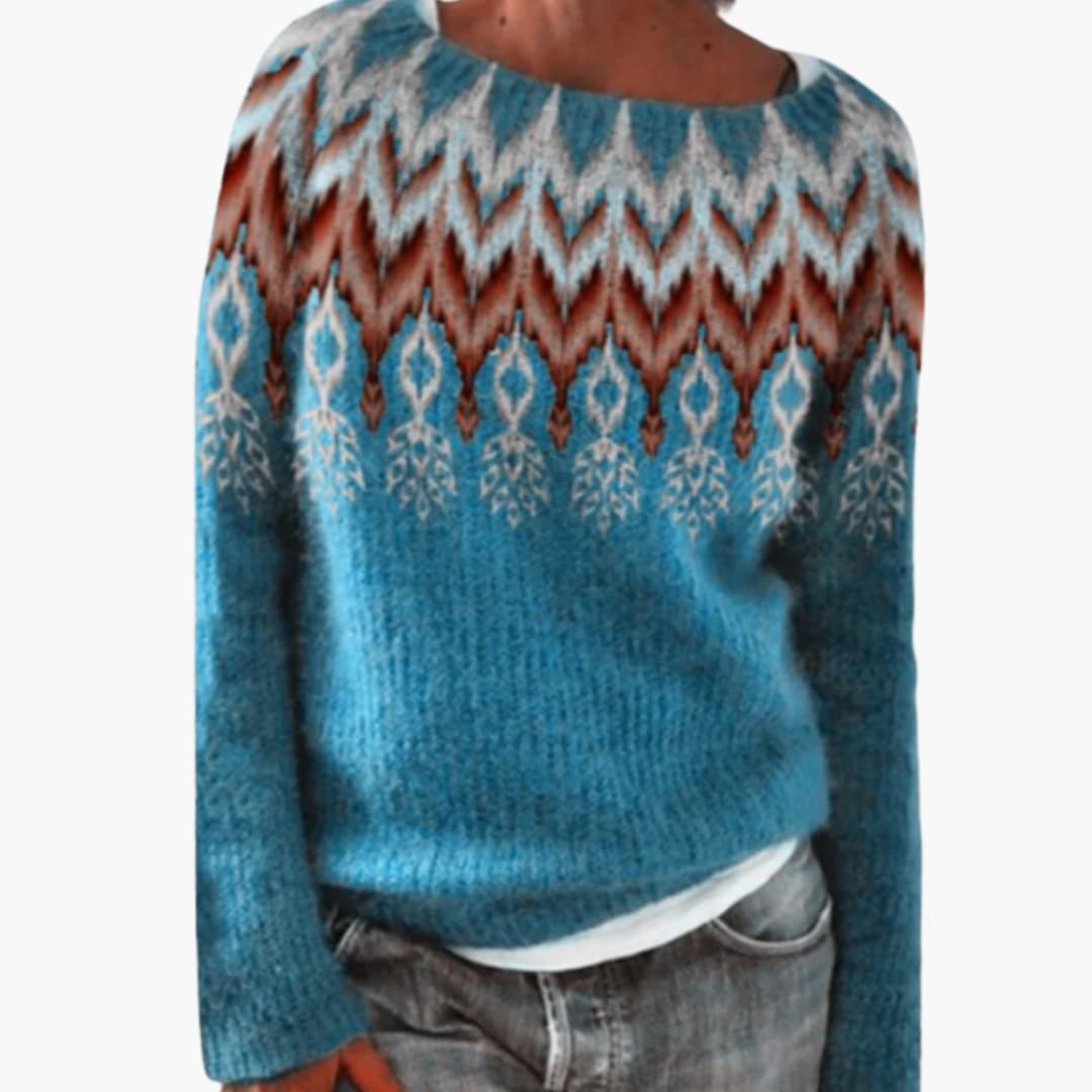 Damen pullover mit Rundhalsausschnitt und gemusterter Oberfläche