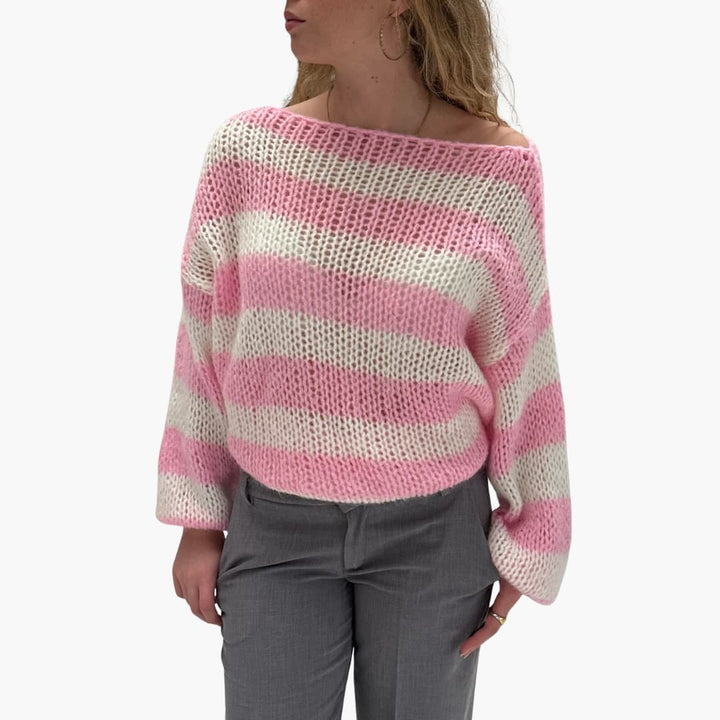 Damenpullover mit Rundhals langen Ärmeln und Strukturstreifen