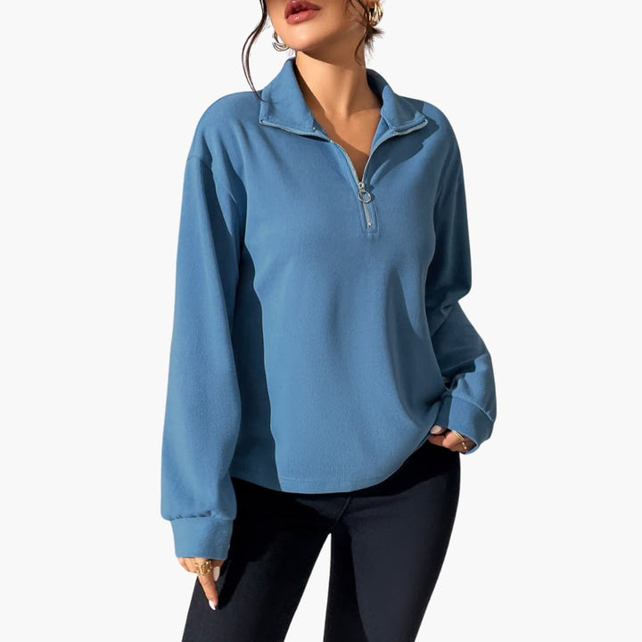 Damenpullover mit Stehkragen und halbem Reißverschluss