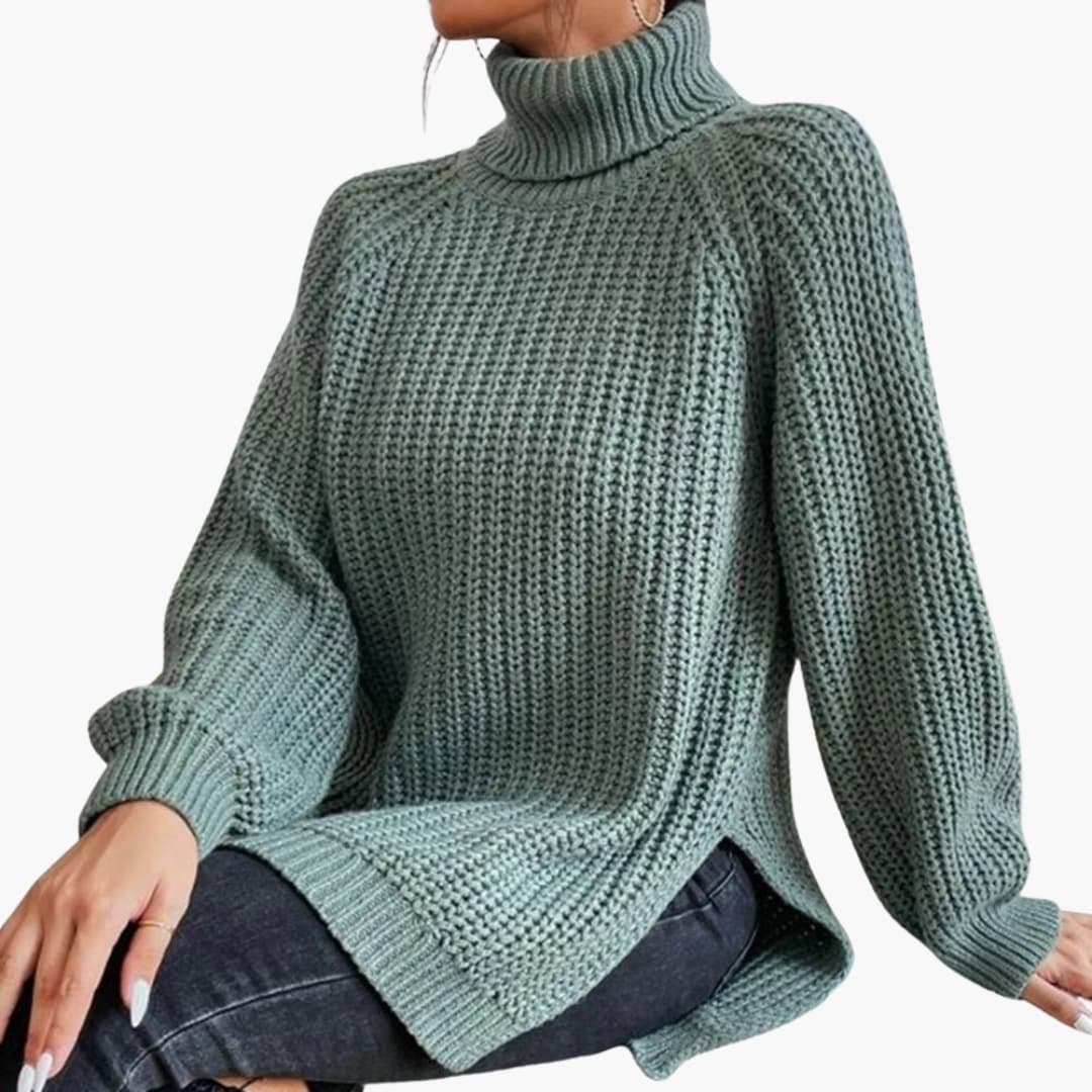 Damen pullover mit lockerem Rollkragen und langen Ärmeln