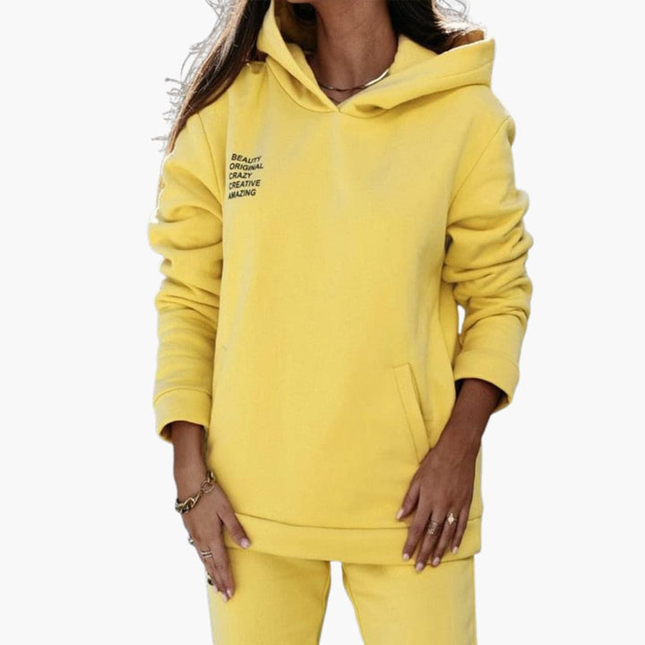 Damen Hoodie und Trainingsanzug Set mit Kordelzug und Kängurutasche