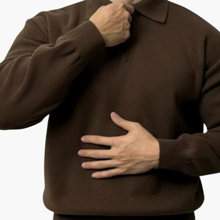 Herren Pullover mit Reißverschluss Ausschnitt und geripptem Saum