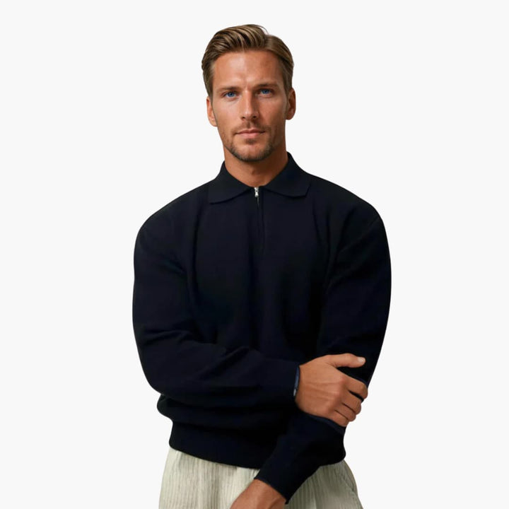 Herren Pullover mit Reißverschluss Ausschnitt und geripptem Saum