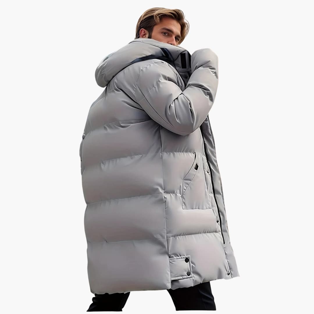 Herren-Winterjacke mit langem Saum und verstellbarer Kapuze