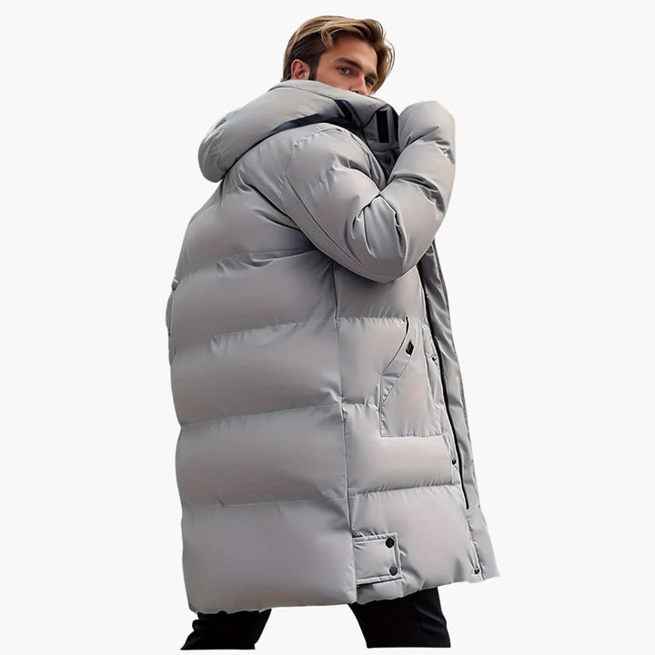 Herren-Winterjacke mit langem Saum und verstellbarer Kapuze