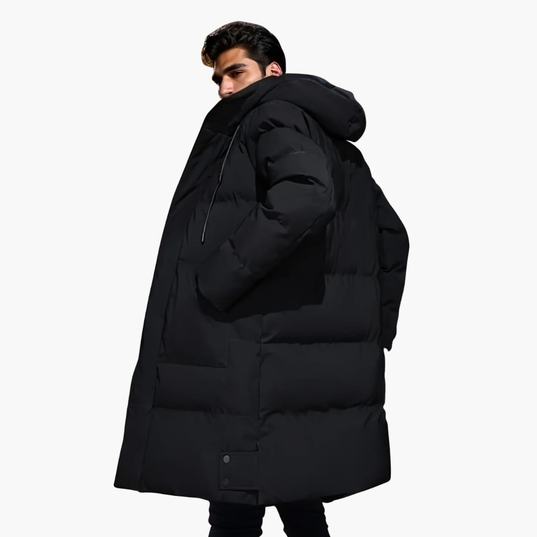 Herren-Winterjacke mit langem Saum und verstellbarer Kapuze