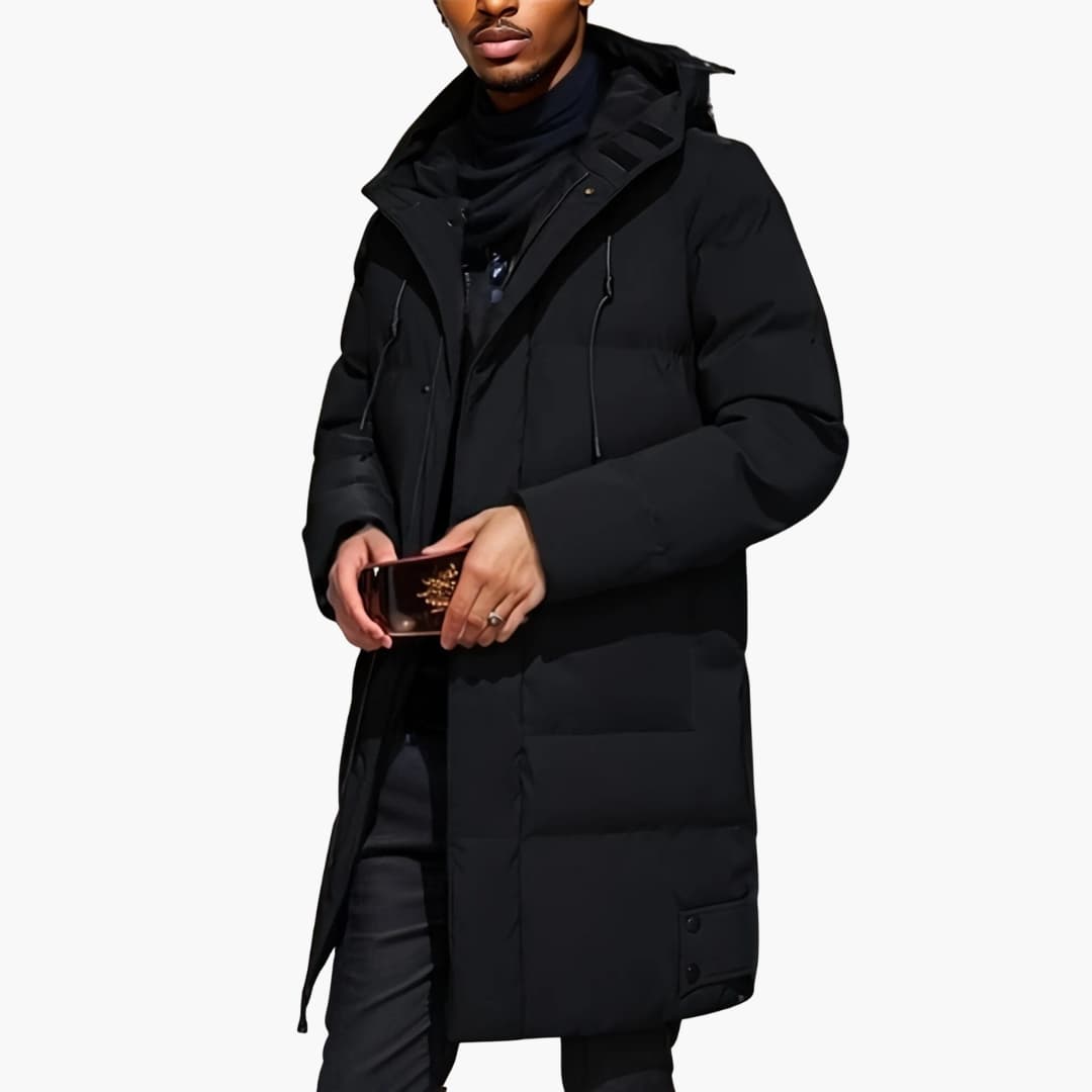 Herren-Winterjacke mit langem Saum und verstellbarer Kapuze