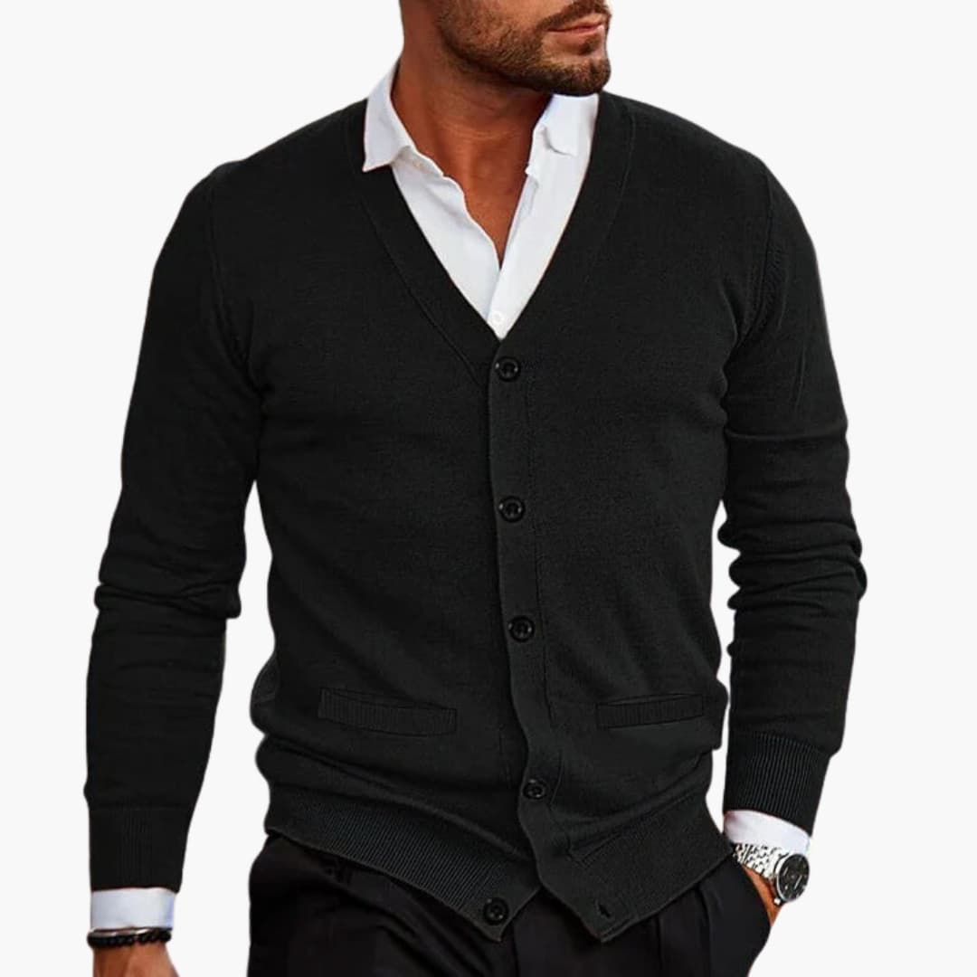 Herren Cardigan mit V Ausschnitt und Knopfverschluss