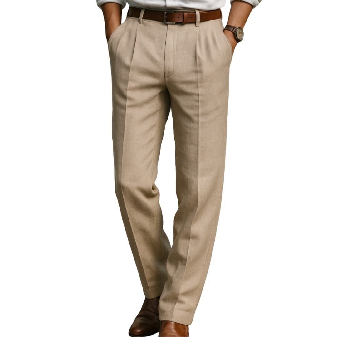 Herren High Waist Hose mit Faltenfront und weitem Bein