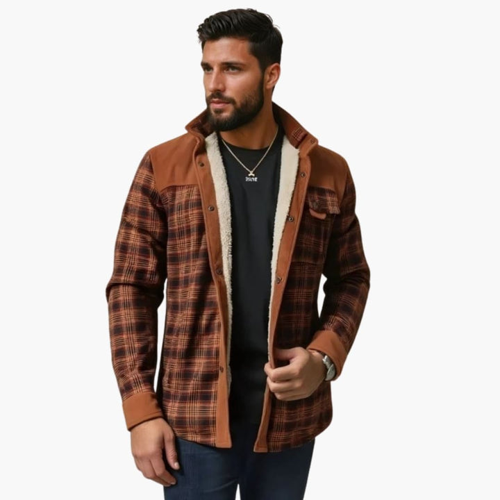 Herren Karo Jacke mit Knopfleiste und Taschen