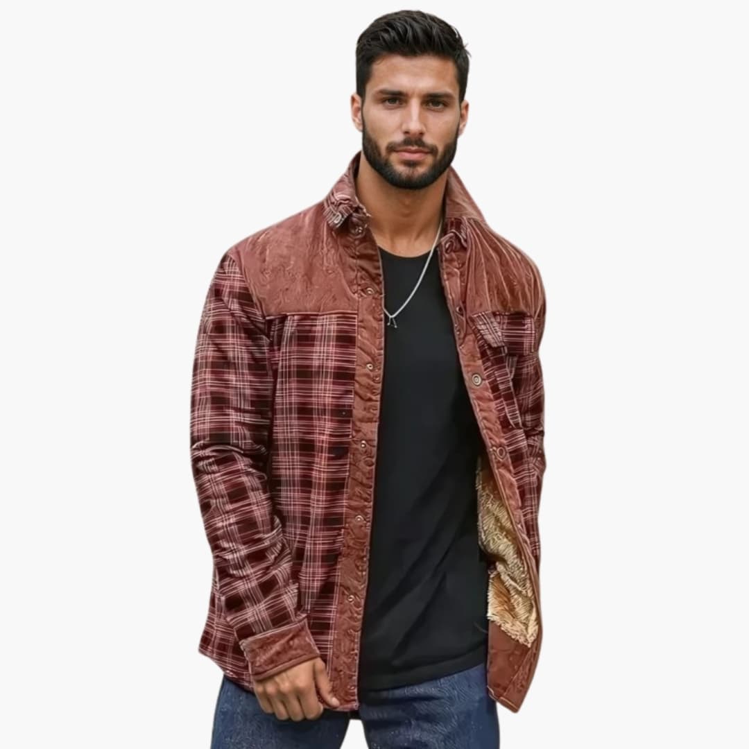 Herren Karo Jacke mit Knopfleiste und Taschen