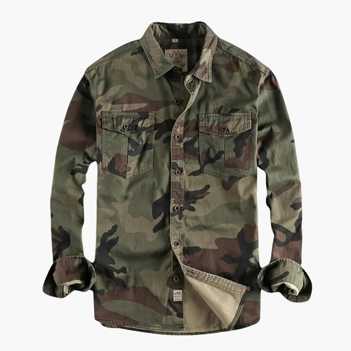 Herren Langarmhemd mit Knopfleiste und Camouflage Muster