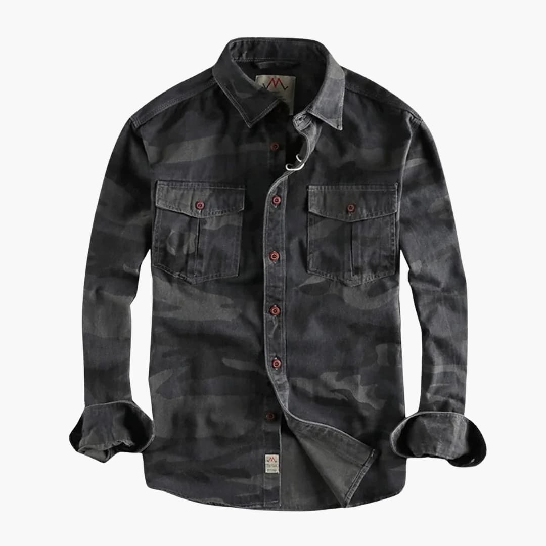 Herren Langarmhemd mit Knopfleiste und Camouflage Muster