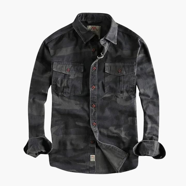 Herren Langarmhemd mit Knopfleiste und Camouflage Muster