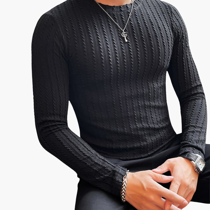 Herren Langarmshirt mit Rundhalsausschnitt und Rippstruktur