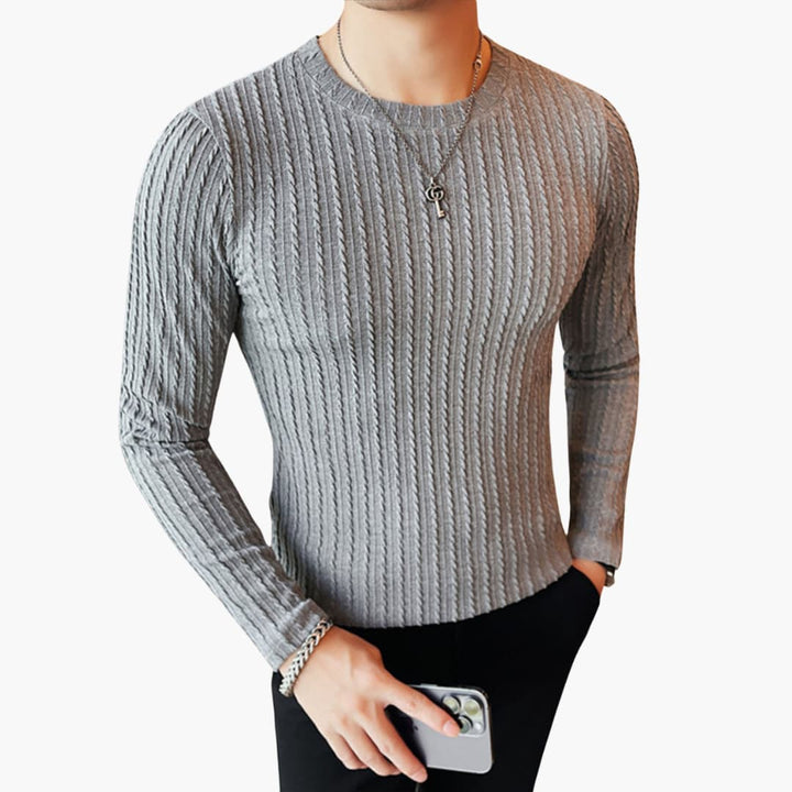 Herren Langarmshirt mit Rundhalsausschnitt und Rippstruktur