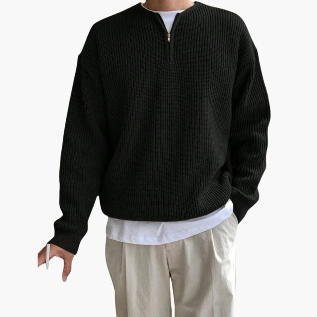 Herren Oversize Halbzip Pullover mit Moderner Strick